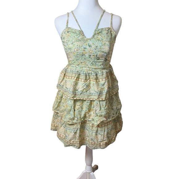 American Eagle AE Tiered Green Floral Mini Dress Small Cottagecore Fairy Boho - Picture 3 of 12